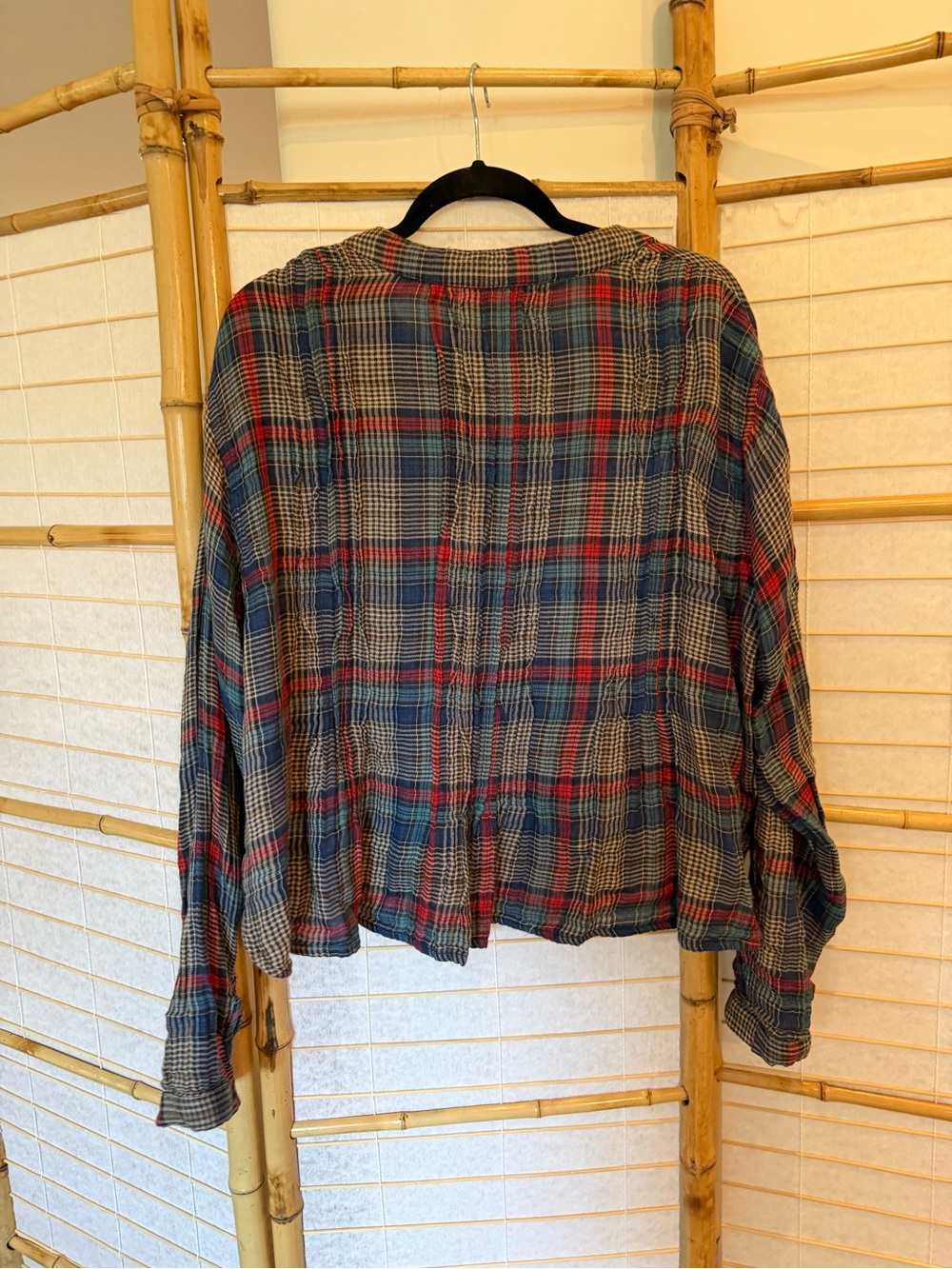 NATURAL LIFE 🤠 Plaid 3/4 Button Down Top in Navy, Red and Gray - Picture 2 of 5